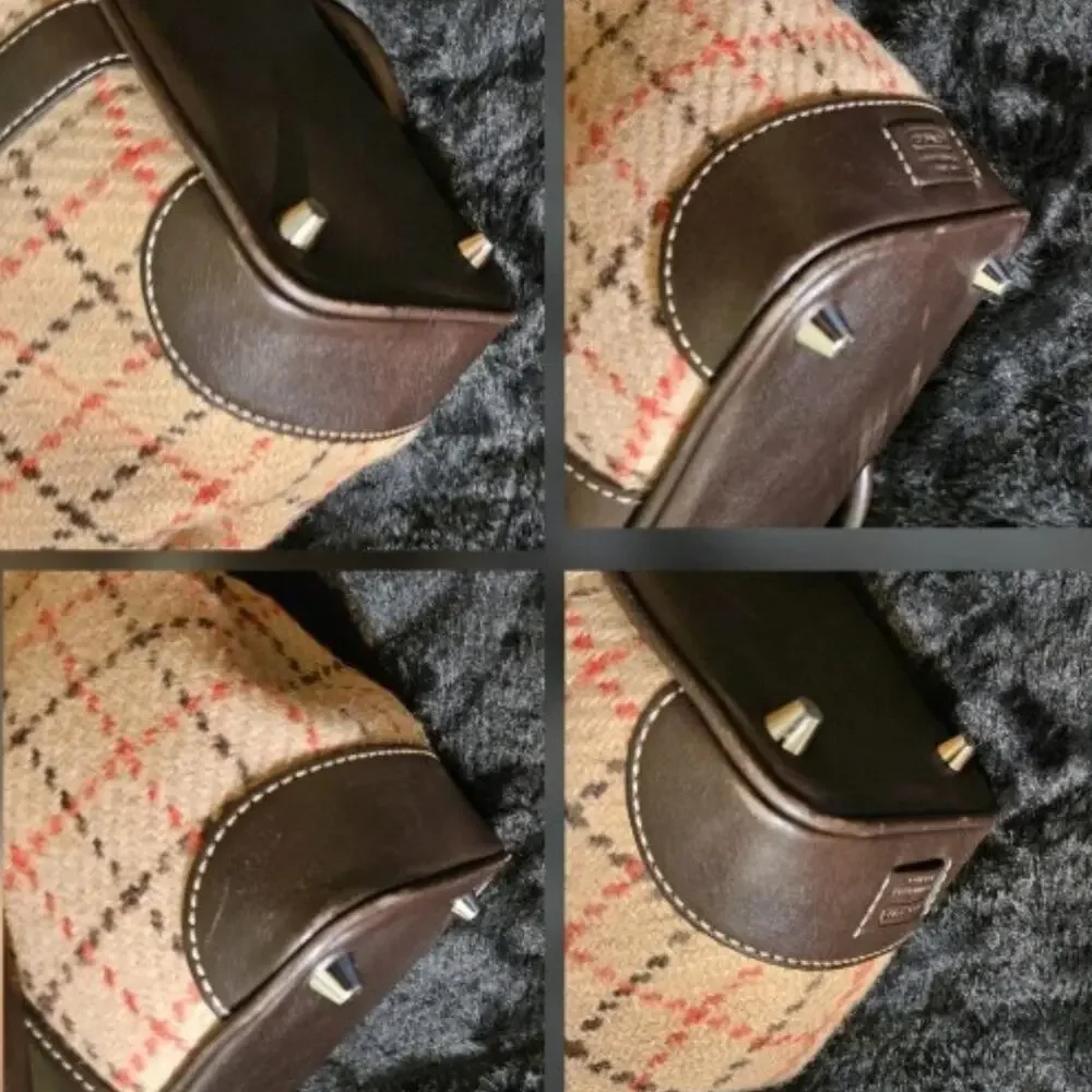 COACH Hampton Wool Plaid Satchel with Brown Leather Trim & Wristlet